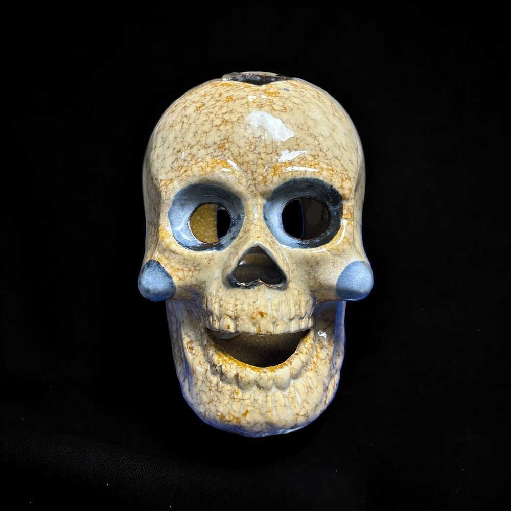 Day of Dead Glazed Ceramic Votive Candle Skull Goth Halloween Home Decor - Picture 2 of 15